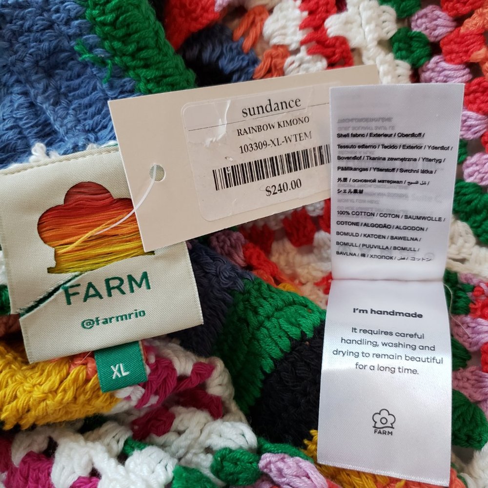 NWOT Farm Rio Handmade cotton Rainbow Kimono. - Picture 6 of 13